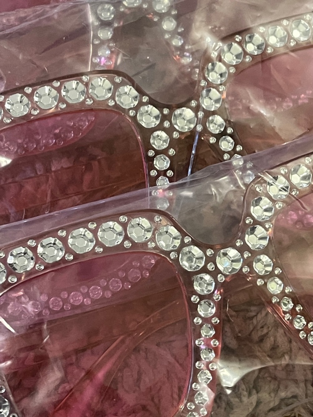 Rhinestone Embellished Cat Eye & Square Sunglasses - Pink & Brown - Picture 5 of 5